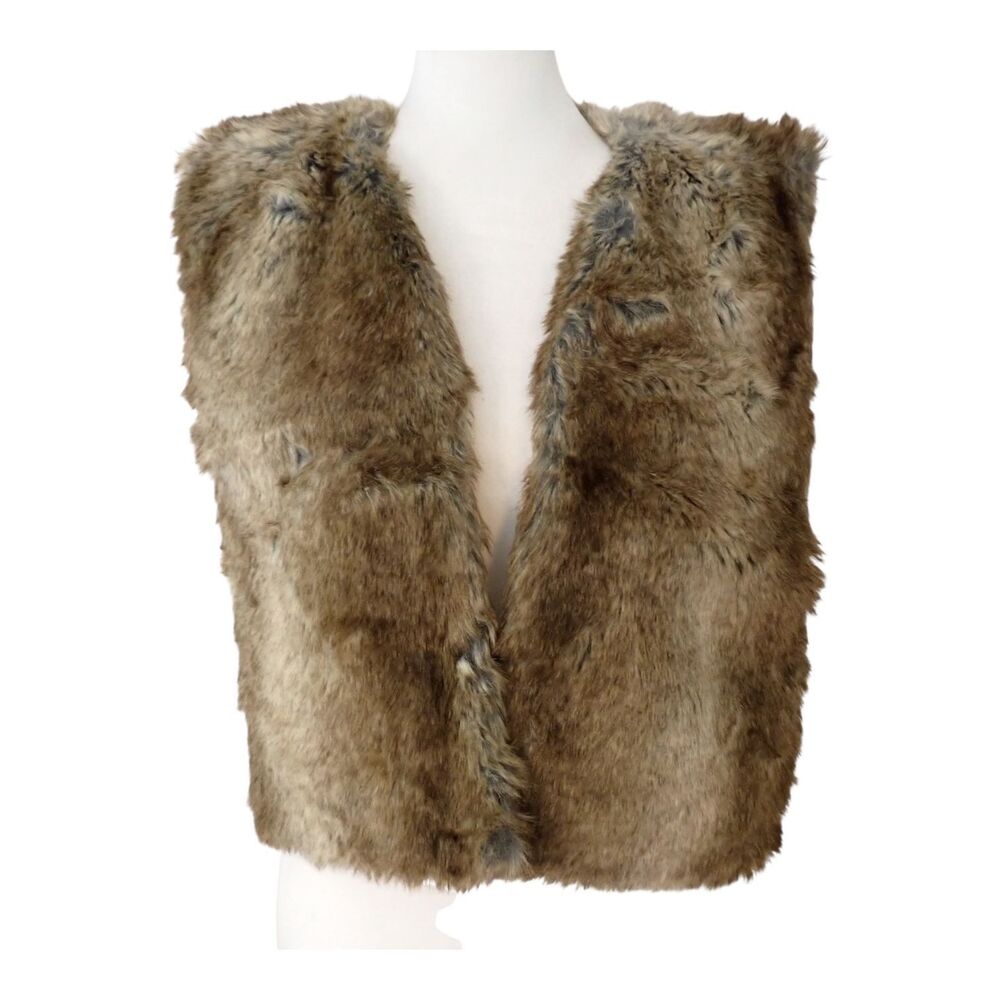 Illia Anthropologie Vest Womens Large Faux Fur Lined Hook & Eye Closure Brown